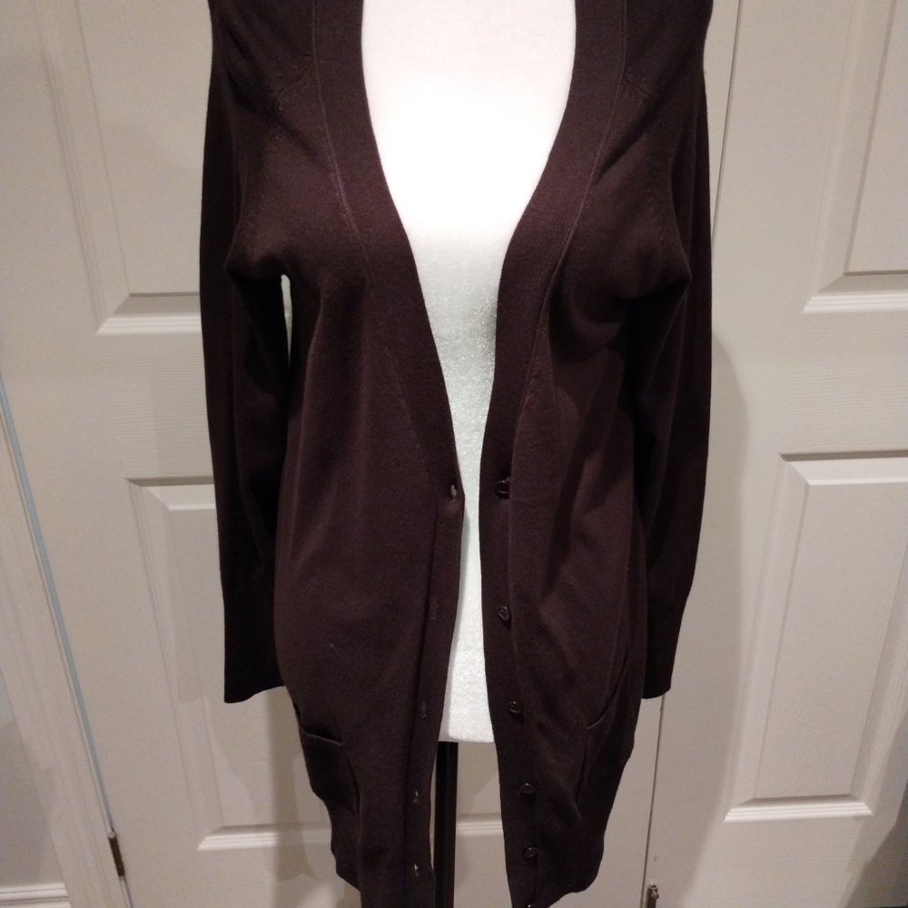 Long Brown Buttoned Cardigan by Joseph A MEDIUM V-Neck NEW!!